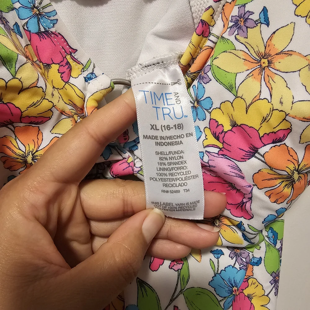 Time and Tru Colorful Floral Swimsuit - Picture 3 of 4